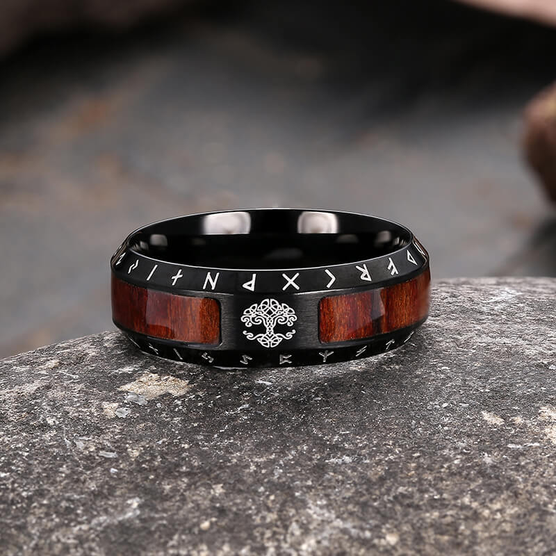 Viking Tree of Life Stainless Steel Wood Ring