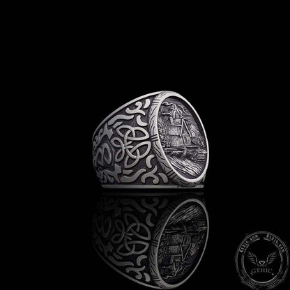 Viking Village Celtic Knot Pattern Sterling Silver Ring