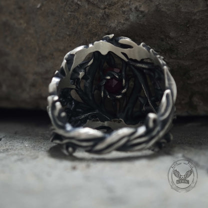 Vines Design Inlaid Gem Sterling Silver Ring