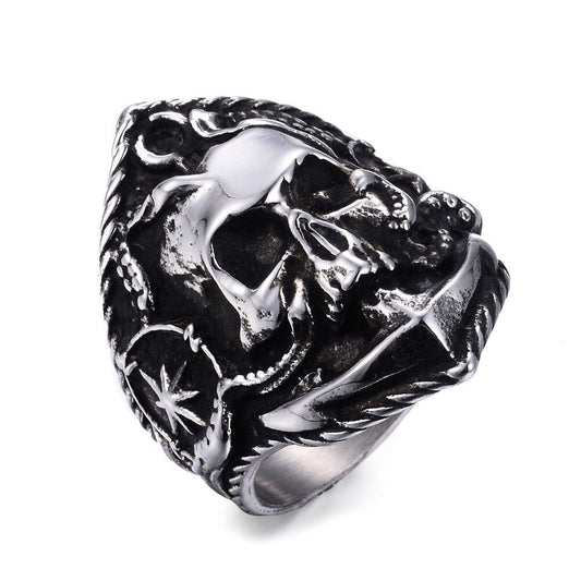 Anchor Skull Rings / Buccaneer Compass Octopus Tentacle Skull Ring / Punk Biker Jewelry