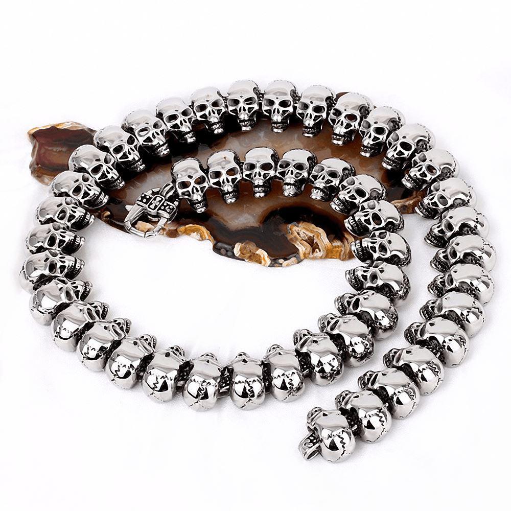 Biker Skeleton Necklace in Rock Style / 316l Stainless Steel Long Skull Necklaces Jewelry