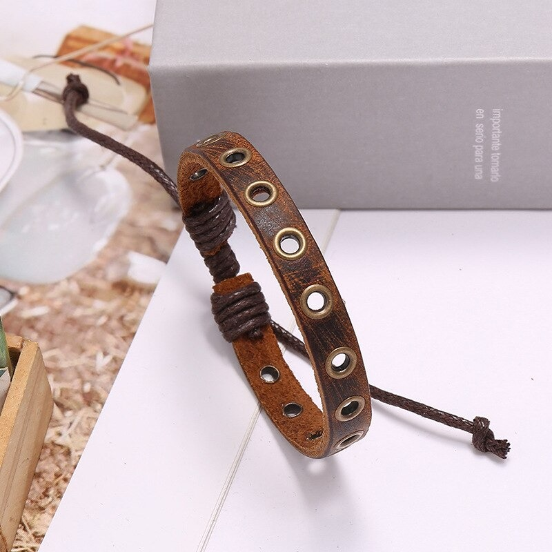 Brown Leather Bracelet / Adjustable Bangles for and