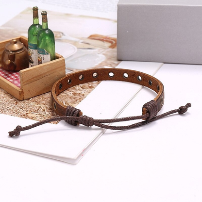 Brown Leather Bracelet / Adjustable Bangles for and