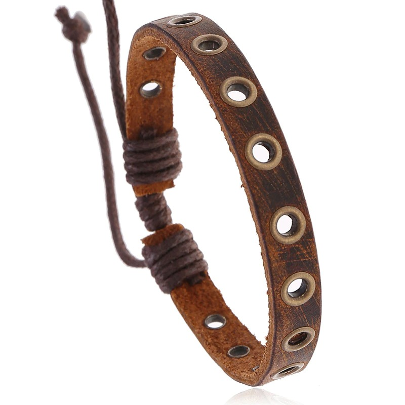 Brown Leather Bracelet / Adjustable Bangles for and