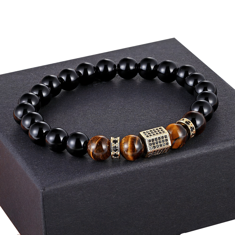Cubic Zircon Bracelet for / Matte Onyx Stone and Tiger Eye Combination Jewelry