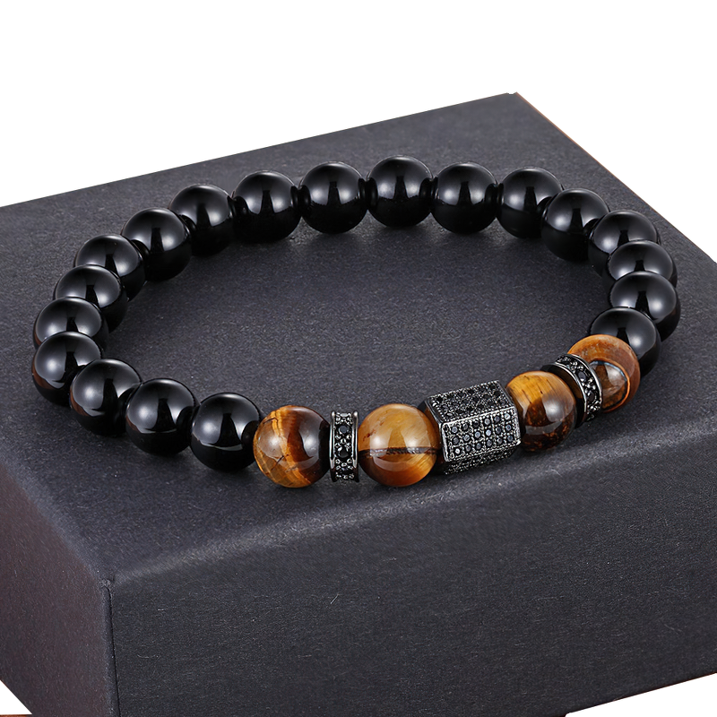 Cubic Zircon Bracelet for / Matte Onyx Stone and Tiger Eye Combination Jewelry