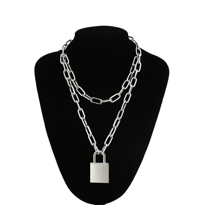 Double Layer Chain Necklace / Necklace With Padlock Pendant in Rock Style