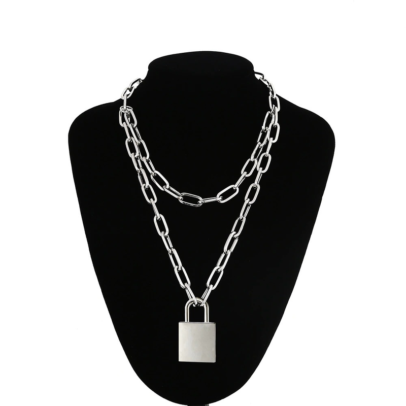Double Layer Chain Necklace / Necklace With Padlock Pendant in Rock Style