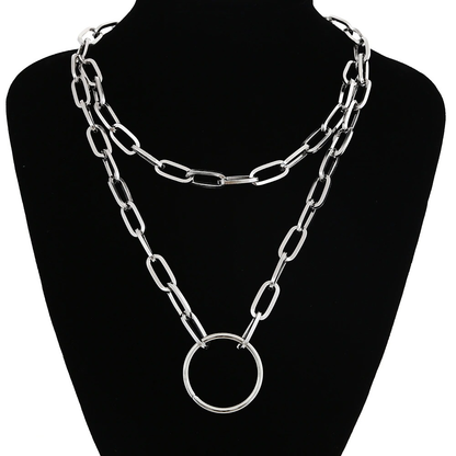 Double Layer Chain Necklace / Necklace With Padlock Pendant in Rock Style