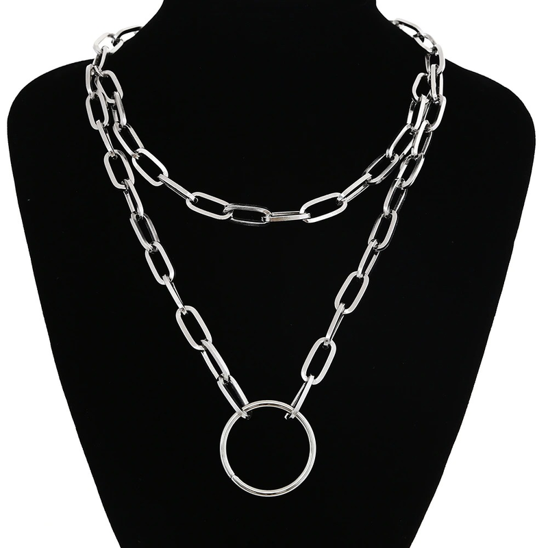 Double Layer Chain Necklace / Necklace With Padlock Pendant in Rock Style