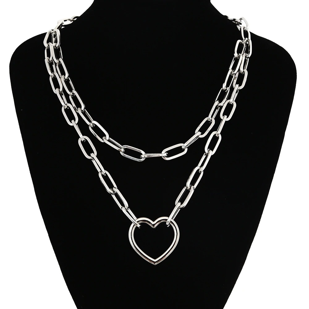 Double Layer Chain Necklace / Necklace With Padlock Pendant in Rock Style