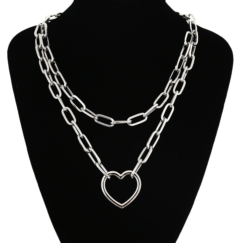 Double Layer Chain Necklace / Necklace With Padlock Pendant in Rock Style