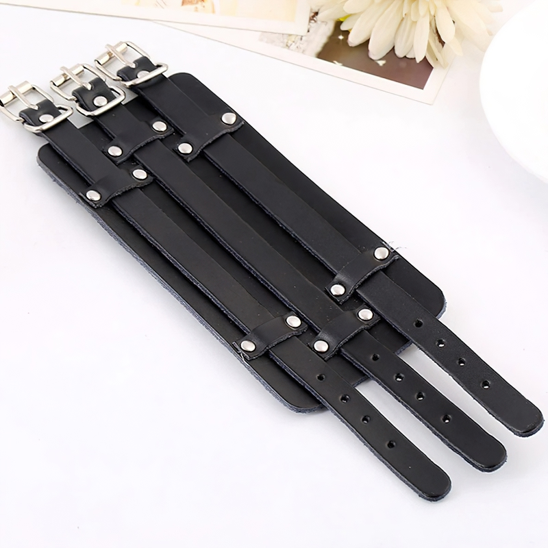 Genuine Leather Bracelet in Punk Style / Wide Cuff Charm Bracelet