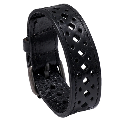 Genuine Leather Bracelet With Geometric Pattern / Wide Bangle for and