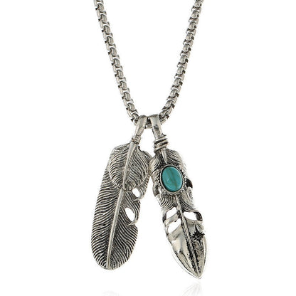 Leaf Long Pendant Necklaces Stainless Steel / Brave Feather in Alt Accessories