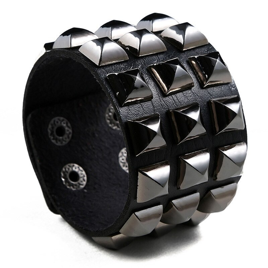 Leather Bracelet and / Wide Cuff Bracelet in Punk Rock Style
