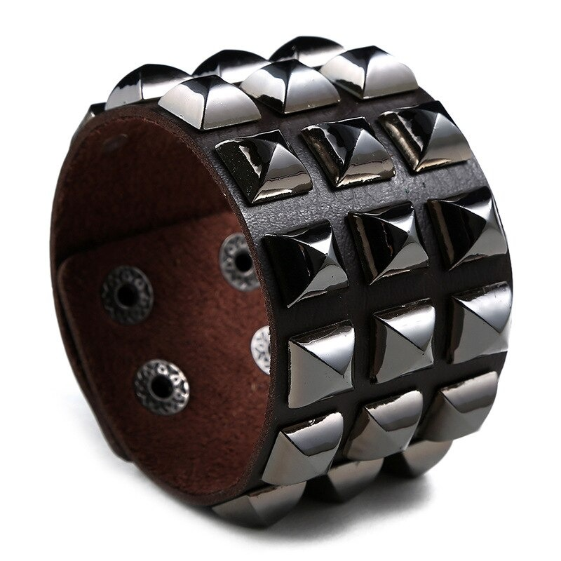 Leather Bracelet and / Wide Cuff Bracelet in Punk Rock Style