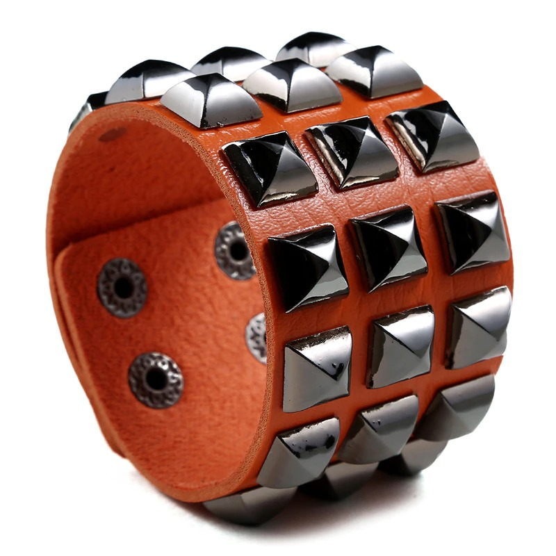 Leather Bracelet and / Wide Cuff Bracelet in Punk Rock Style