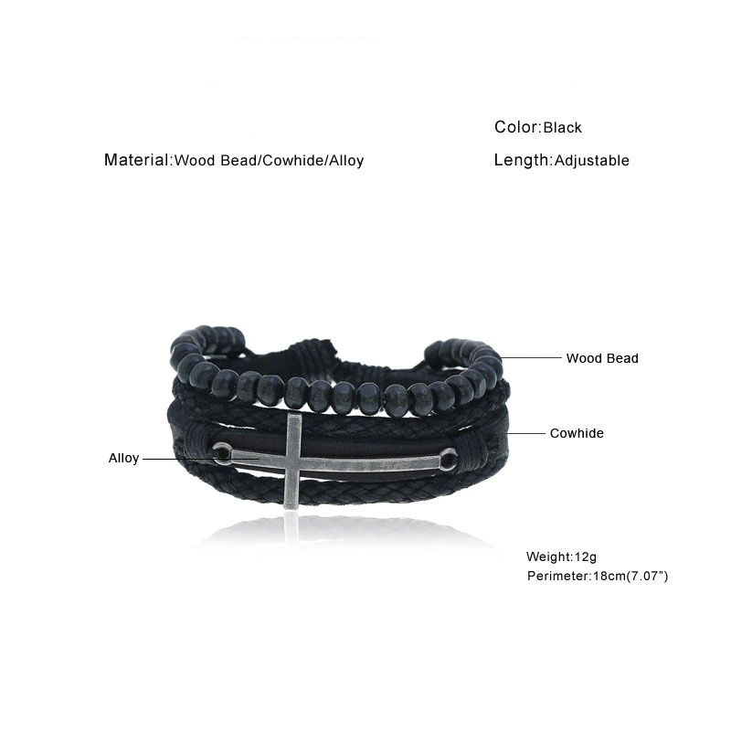 Leather Bracelets With Cross / Adjustable Wax Cord Bracelet in Rock Style