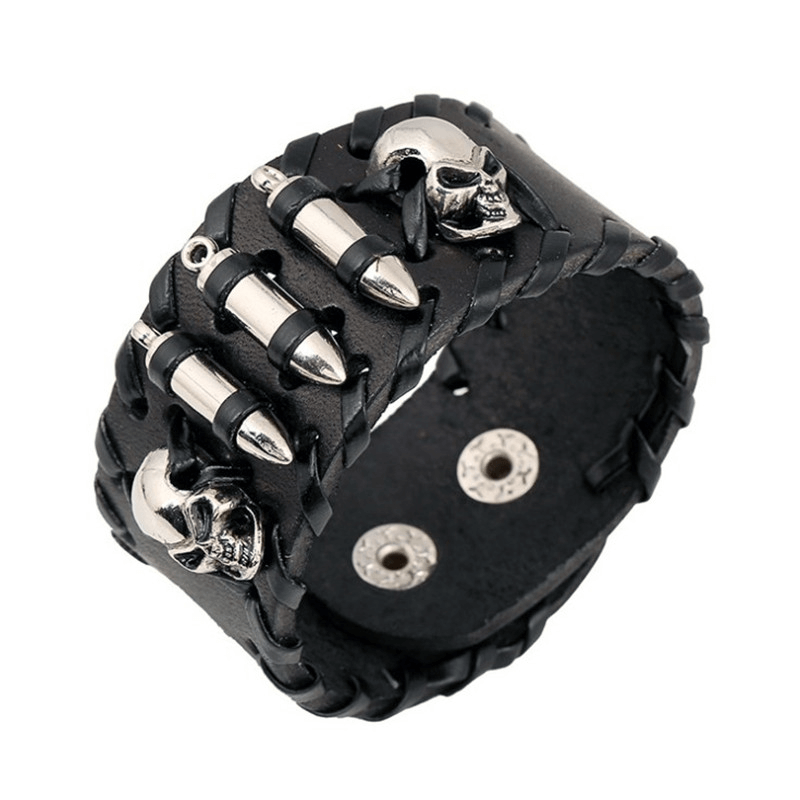 Metal Skull Leather Bracelet for and / Wide Bracelet