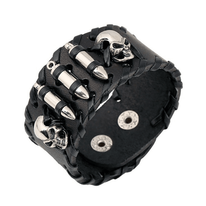 Metal Skull Leather Bracelet for and / Wide Bracelet