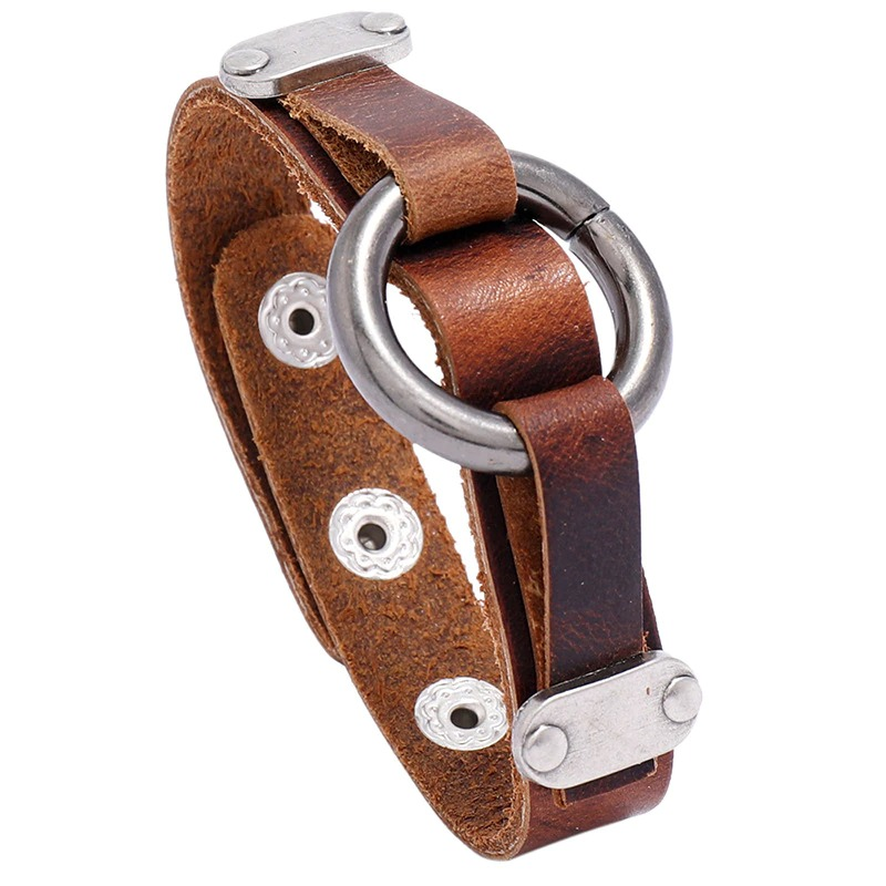 Pu Leather Bracelet With Rivets in Punk Style / Cool Bracelets With Alloy Circle for Biker