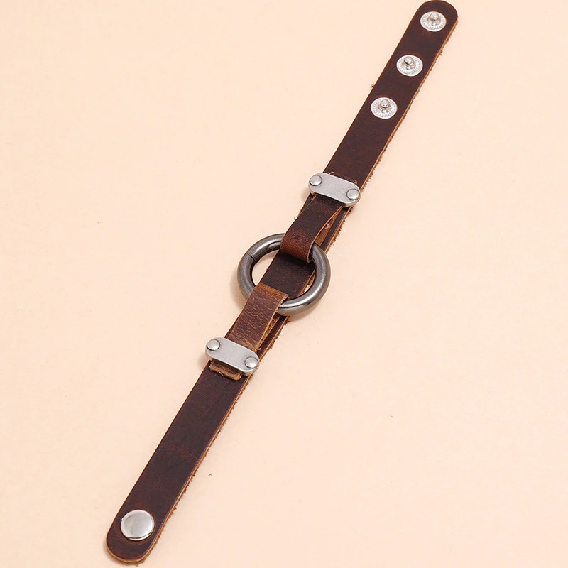 Pu Leather Bracelet With Rivets in Punk Style / Cool Bracelets With Alloy Circle for Biker