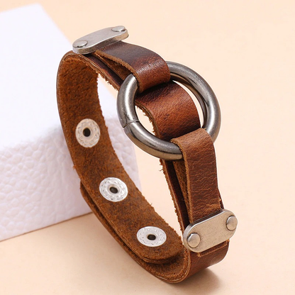 Pu Leather Bracelet With Rivets in Punk Style / Cool Bracelets With Alloy Circle for Biker