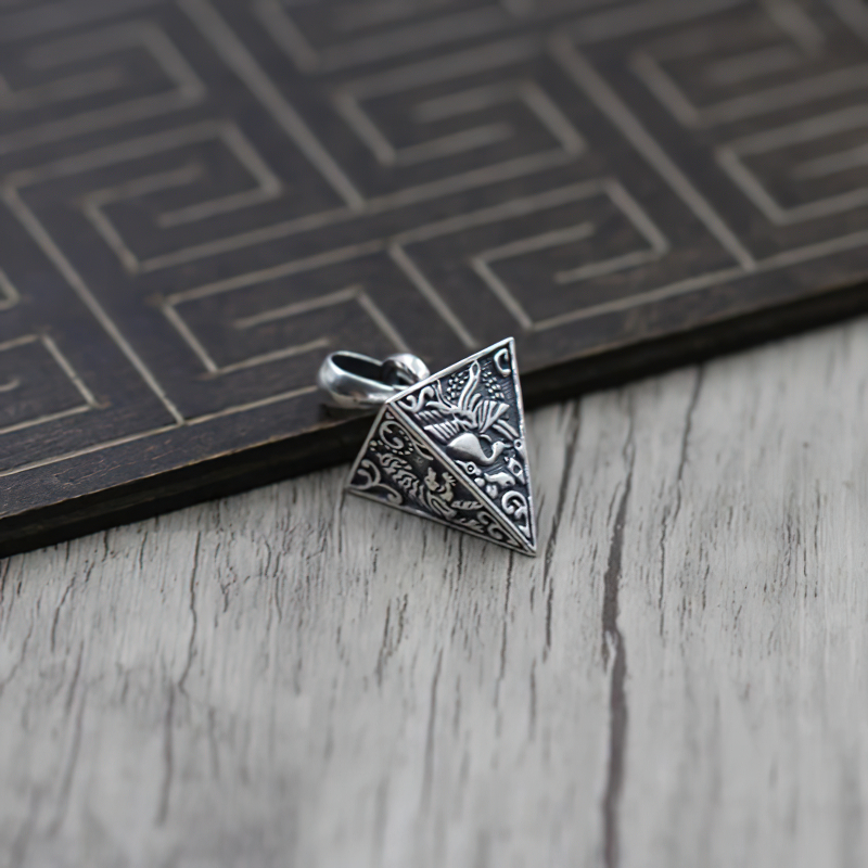 Silver Pendant in Form Pyramid With Animals / Jewelry of Thai Silver S925