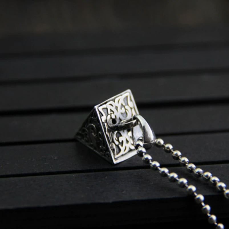 Silver Pendant in Form Pyramid With Animals / Jewelry of Thai Silver S925