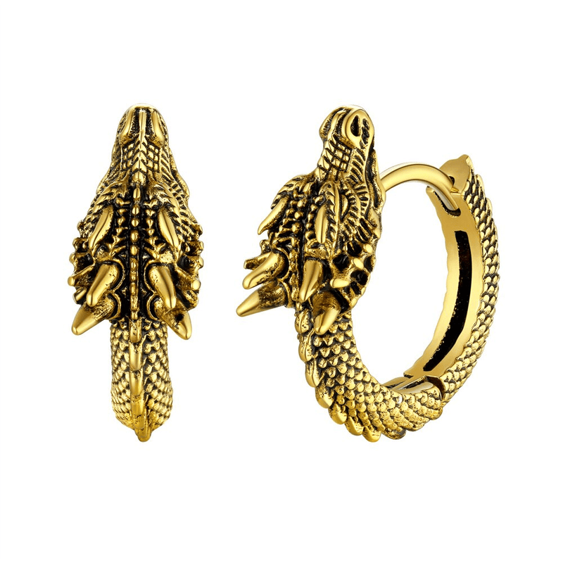 Stainless Steel Dragon Hoop Earrings / Cool Animal Earrings in Punk Style