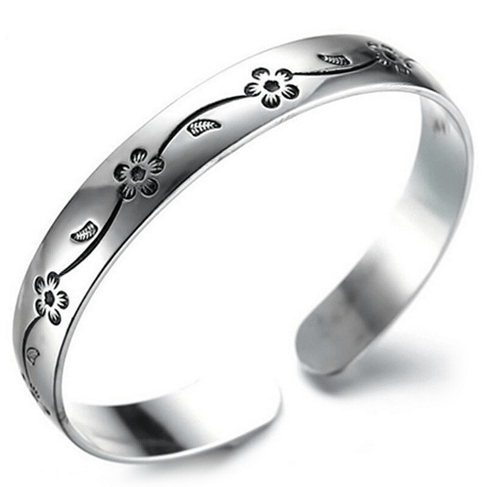 Style Silver Plated Bangle Bracelet With Blossom Pattern / Metal Jewelry for and
