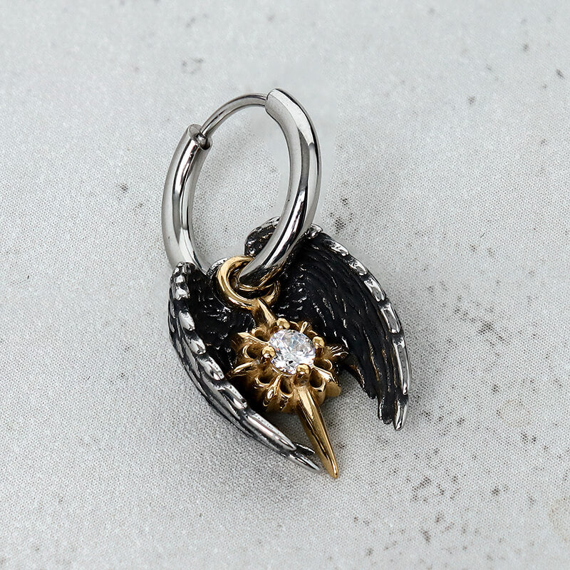 Angel Wing Cross Star Stainless Steel Earrings