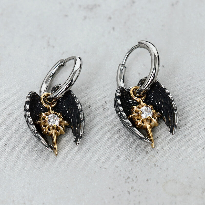Angel Wing Cross Star Stainless Steel Earrings