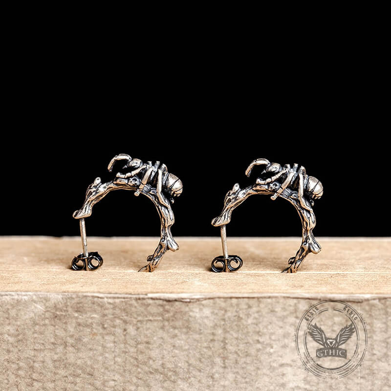 Ant Climbing a Tree Sterling Silver Earrings