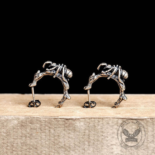 Ant Climbing a Tree Sterling Silver Earrings