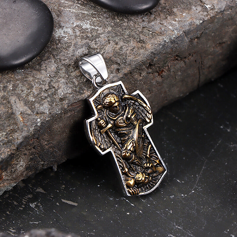 Archangel Saint Michael Cross Stainless Steel Pendant