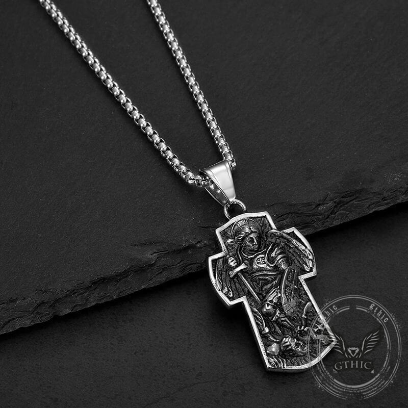 Archangel Saint Michael Cross Stainless Steel Pendant