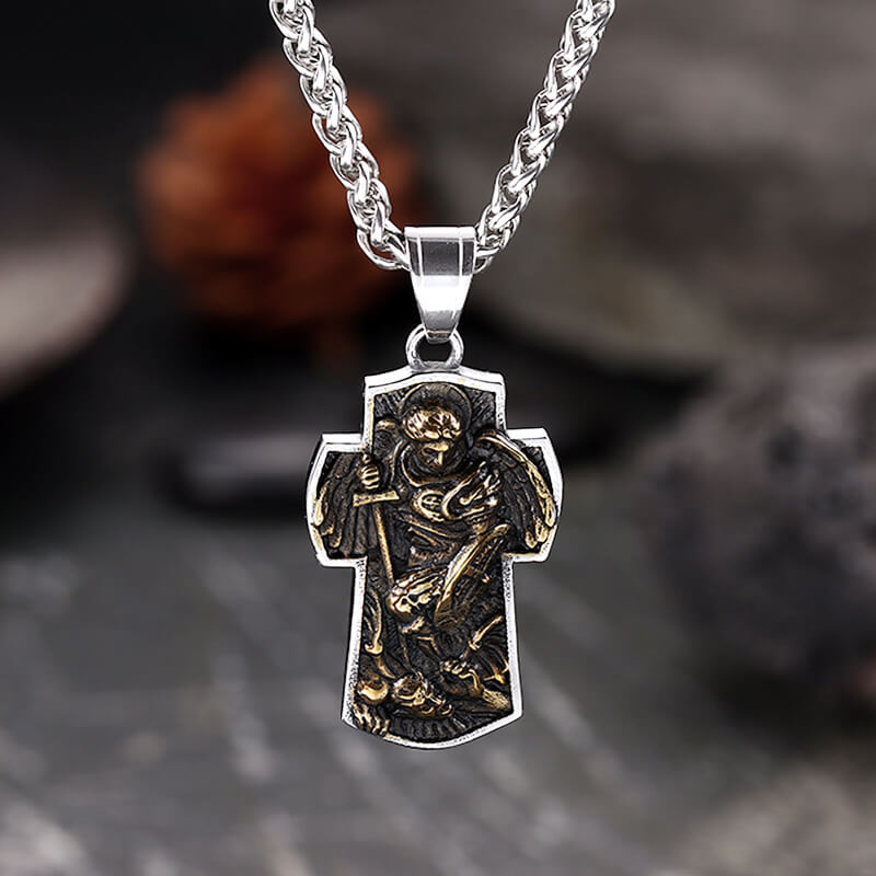 Archangel Saint Michael Cross Stainless Steel Pendant