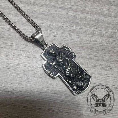 Archangel Saint Michael Cross Stainless Steel Pendant