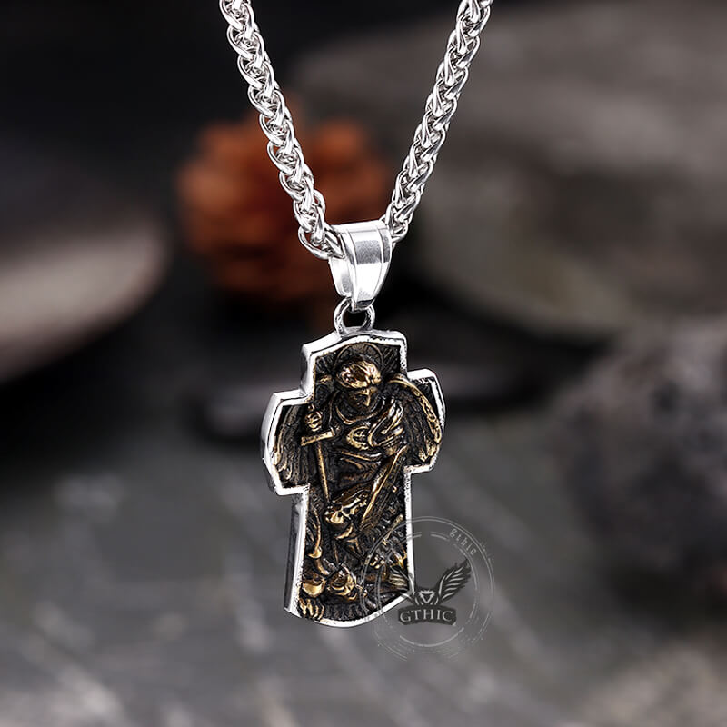 Archangel Saint Michael Cross Stainless Steel Pendant