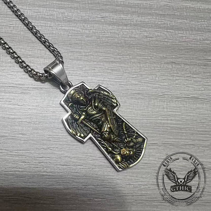 Archangel Saint Michael Cross Stainless Steel Pendant