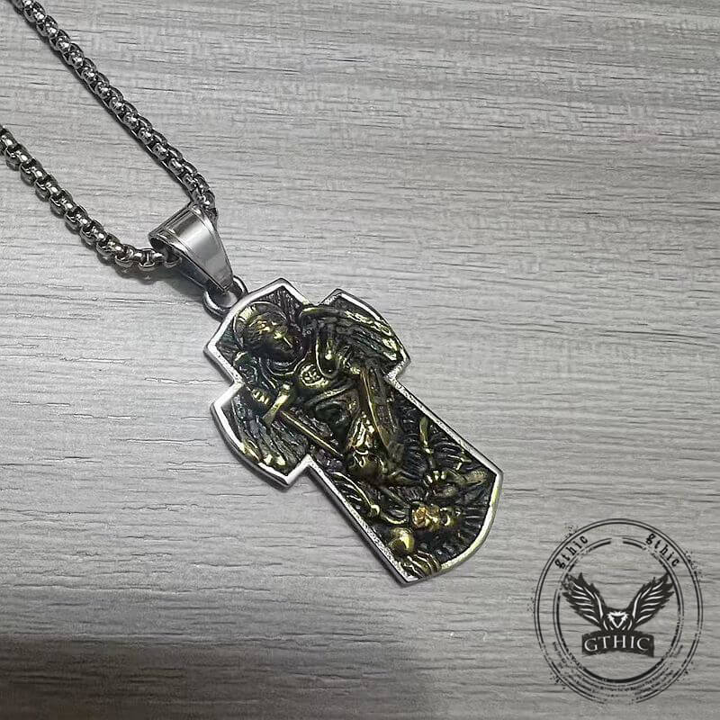 Archangel Saint Michael Cross Stainless Steel Pendant