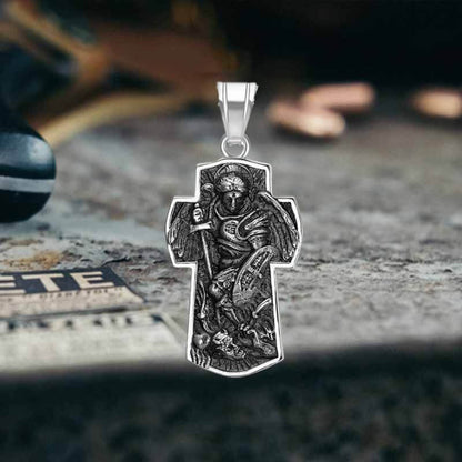 Archangel Saint Michael Cross Stainless Steel Pendant