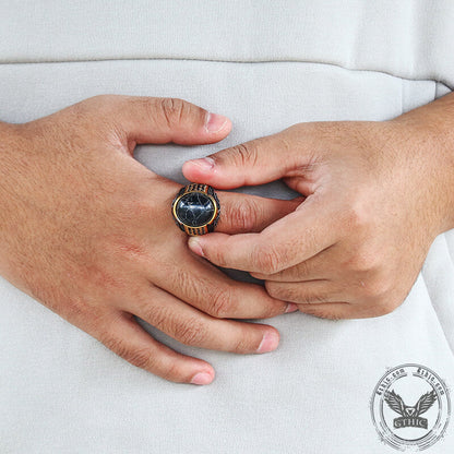 Black Stone Stainless Steel Gemstone Ring