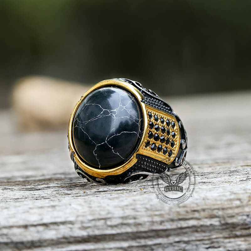 Black Stone Stainless Steel Gemstone Ring