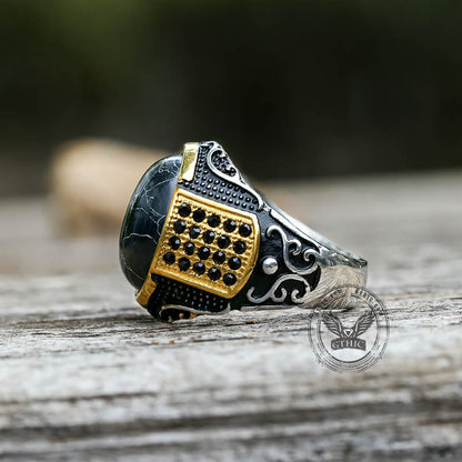 Black Stone Stainless Steel Gemstone Ring