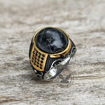 Black Stone Stainless Steel Gemstone Ring