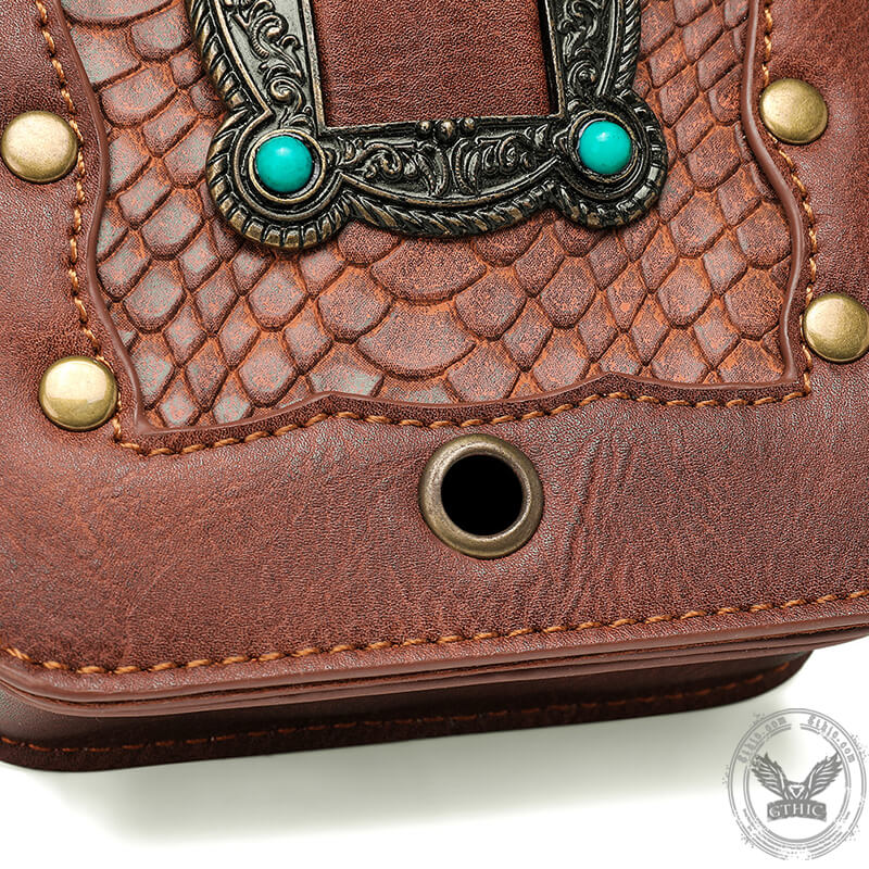 Brown Turquoise Inlaid Leather Bag