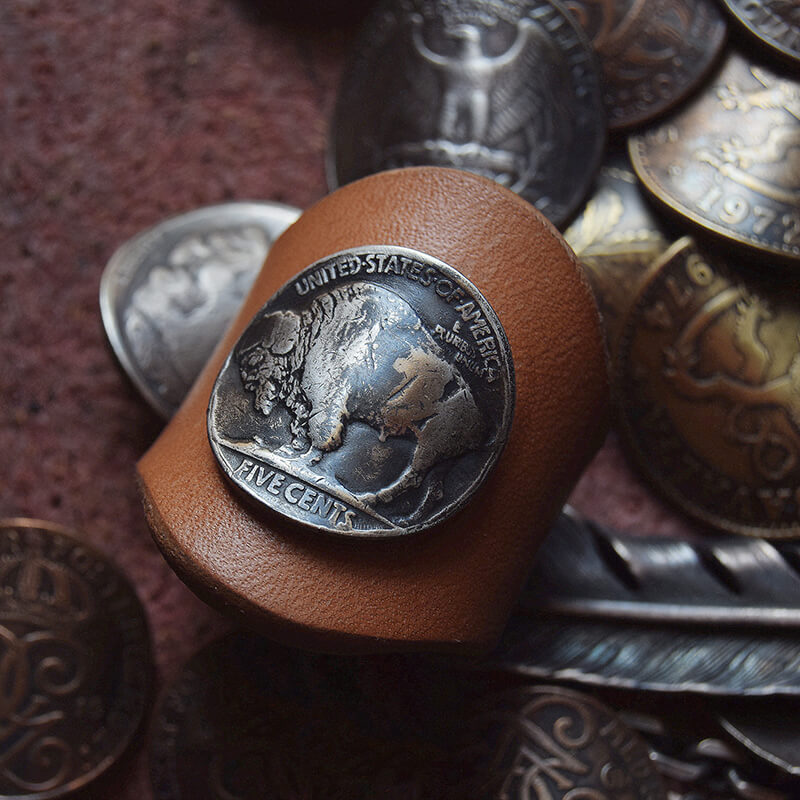 Buffalo Nickel Leather Scarf Ring